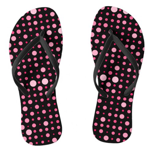 Modern Polka Dot 01Pink Black BG Flip Flops