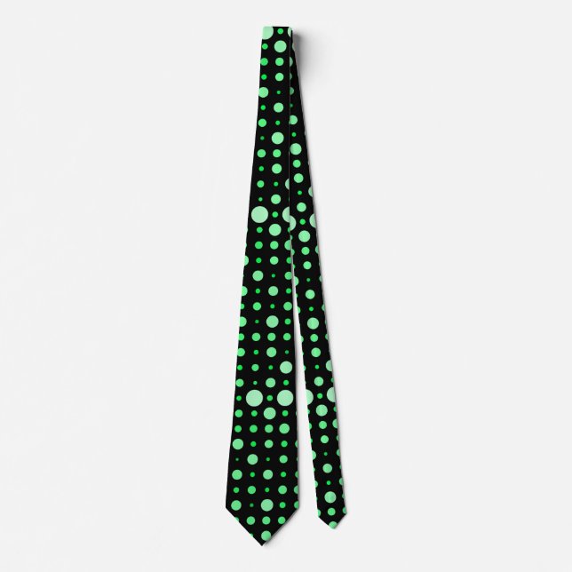 Modern Polka Dot 02.Green. Black BG Neck Tie (Front)