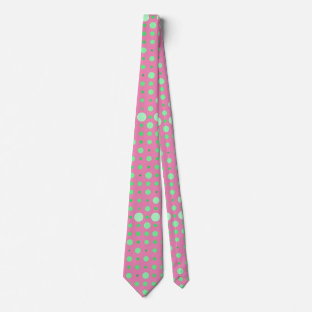 Modern Polka Dot 02.Green. Pink BG Neck Tie (Front)