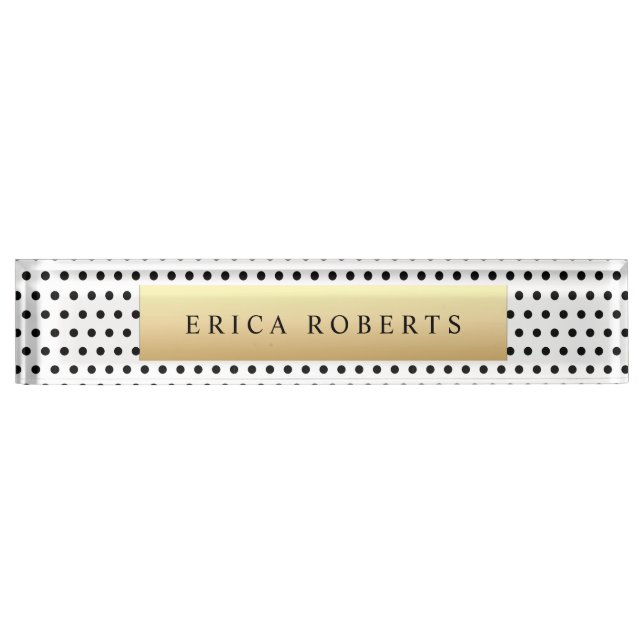Modern Polka Dot Classy Gold Label Elegant Name Plate (Front)