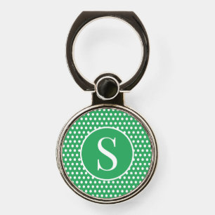 Modern Polka Dot Green Custom initial letter Phone Ring Stand