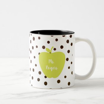 Modern Polka Dot Neon Apple Teacher Two-tone Coffee Mug by thepinkschoolhouse at Zazzle