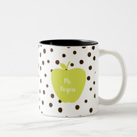 Modern Polka Dot Neon Apple Teacher Two-tone Coffee Mug