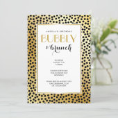 Modern Polka Dot Pattern Black and Gold Invitation (Standing Front)