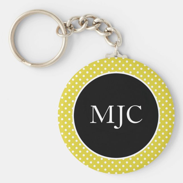 Modern Polka Dot Personalized Button Key Ring (Front)
