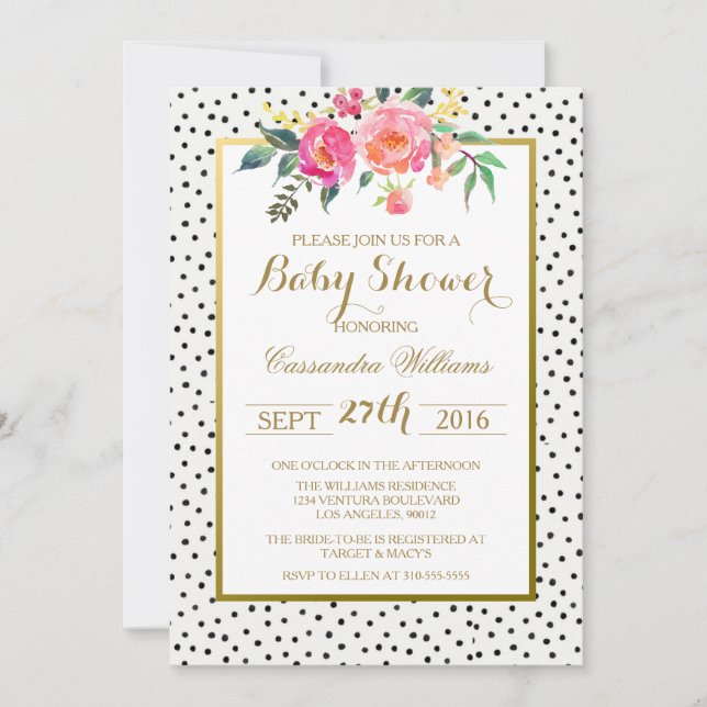 Modern Polka Dots and Gold Baby Shower Invitation (Front)