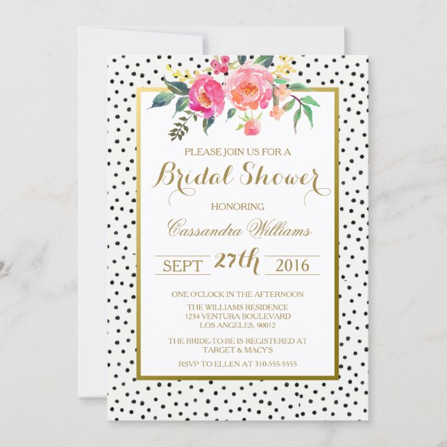 Modern Polka Dots and Gold Bridal Shower Invitation (Front)