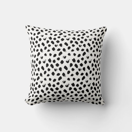 Modern Polka Dots Black White Brushstrokes  Throw Pillow