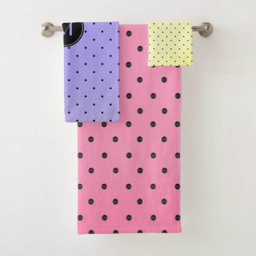 Modern Polka Dots Design Monogrammed Bath Towel Set