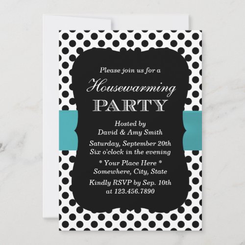 Modern Polka Dots Teal Ribbon Housewarming Party 5x7 Paper Invitation Card