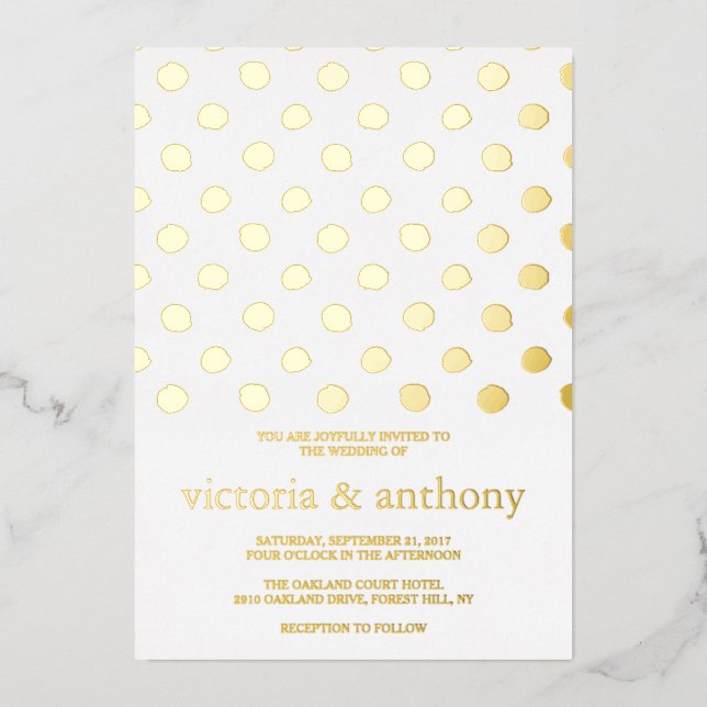 Modern Polka Dots Wedding Real Foil Invitation (Front)