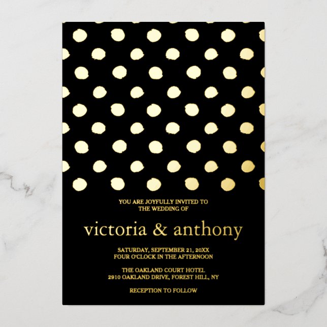 Modern Polka Dots Wedding Real Foil Invitation (Front)