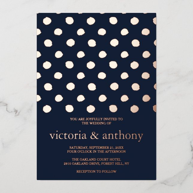 Modern Polka Dots Wedding Real Foil Invitation (Front)