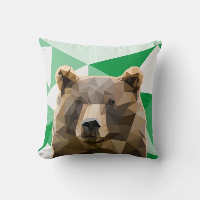 Modern Polygon Brown Bear Custom Throw Pillow (Front)