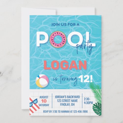 Modern Pool Party Birthday All Ages Invitation