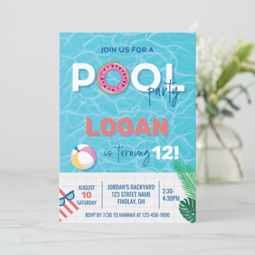 Modern Pool Party Birthday All Ages Invitation | Zazzle