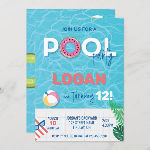 Modern Pool Party Birthday All Ages Invitation | Zazzle