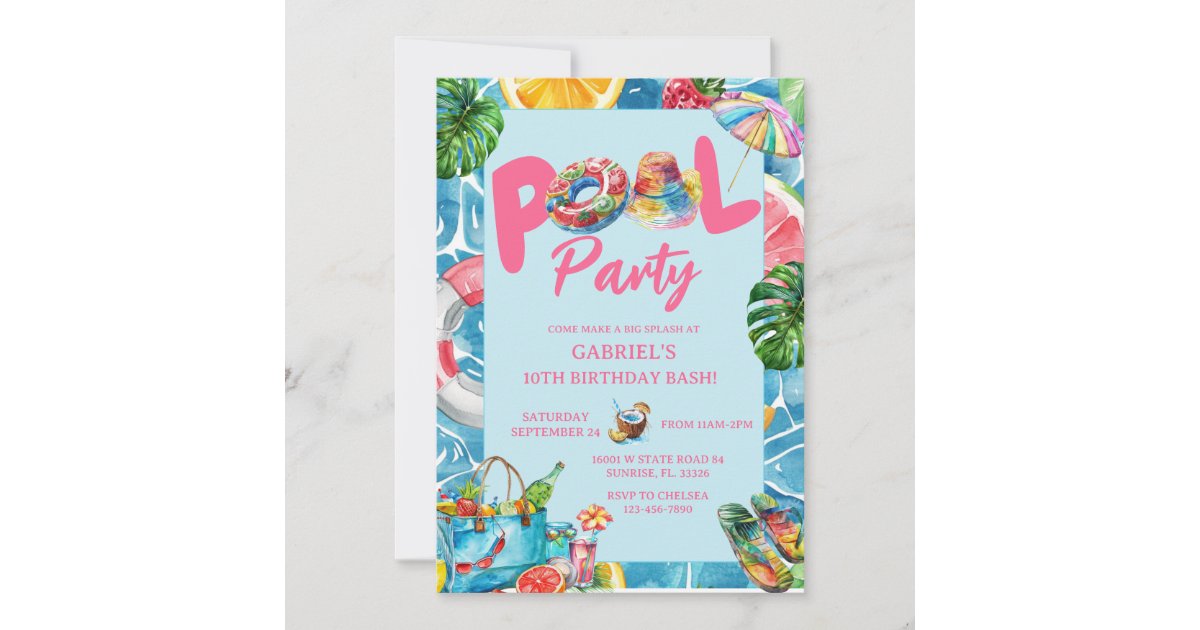 Modern Pool Party Birthday Invitation | Zazzle