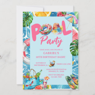 Modern Pool Party Birthday Invitation