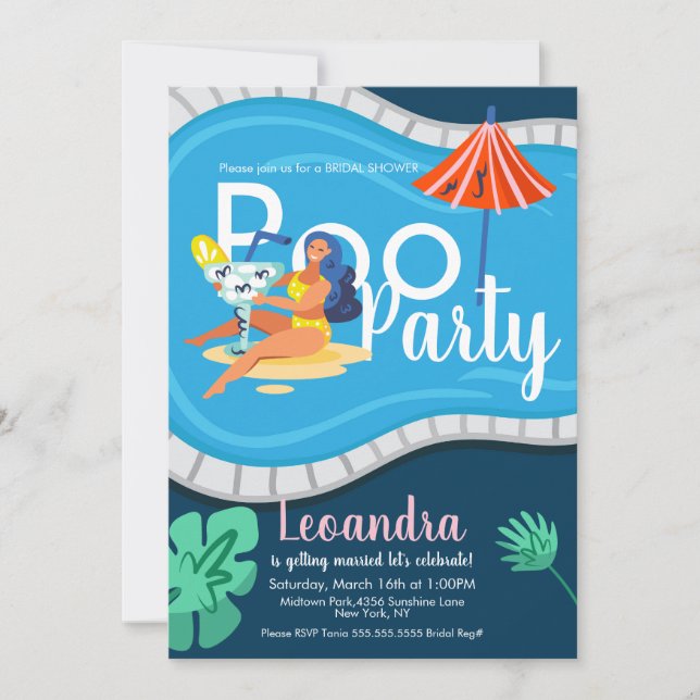 Modern Pool Party Bridal Shower Adult Invitation (Front)