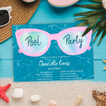 Modern pool party holographic glasses Sweet 16 Invitation<br><div class="desc">Modern pool party holographic glasses Sweet 16 with cute and chic trendy pink and holographic sunglasses on a water background,  the color can be changed. A fun and cool summer party invitation</div>