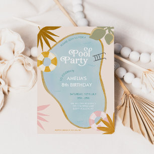 Modern Pool Party Palm Springs Birthday Invitation