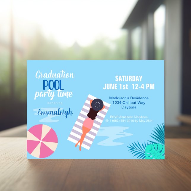 Modern Pool Party Photo Graduation Invitation (Creator Uploaded)