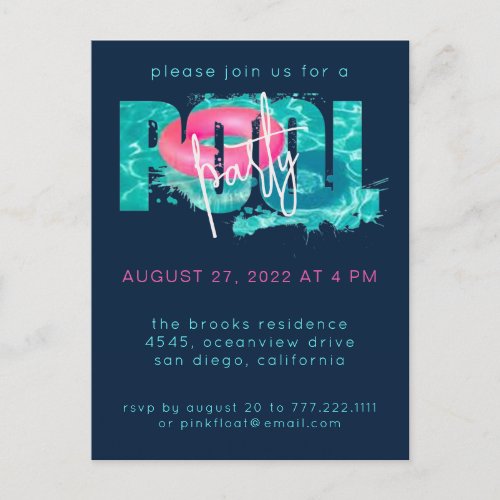 Modern Pool Party Splash Invitation Postcard