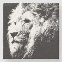 Modern Pop Art Black &amp; White Lion Head Template Stone Coaster