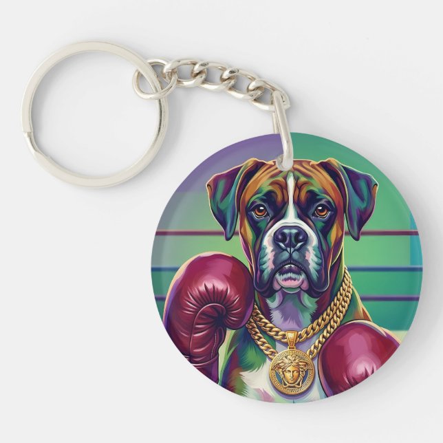 Modern Pop Art Boxer Dog Boxing Athlete 360° Keychain (Front)