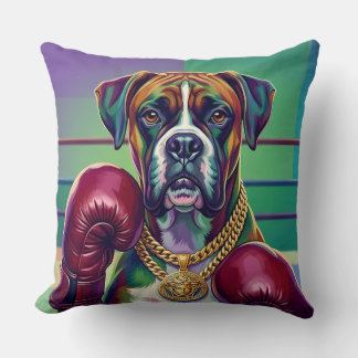 Modern Pop Art Boxer Dog Boxing Athlete 360° Throw Pillow