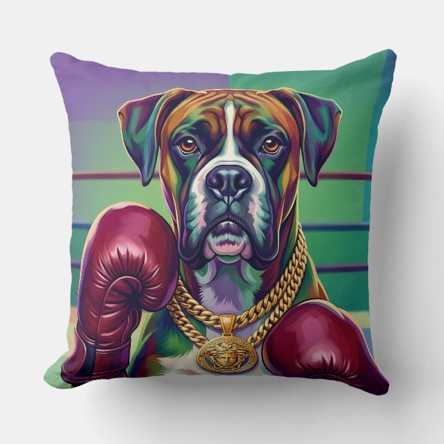 Modern Pop Art Boxer Dog Boxing Athlete 360° Throw Pillow (Front)