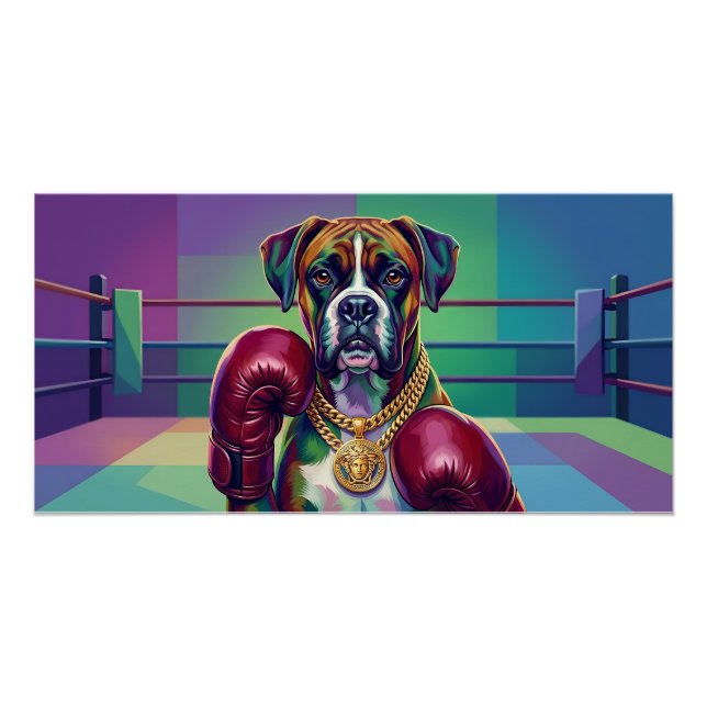 Modern Pop Art Boxer Dog Boxing Athlete Poster (Front)