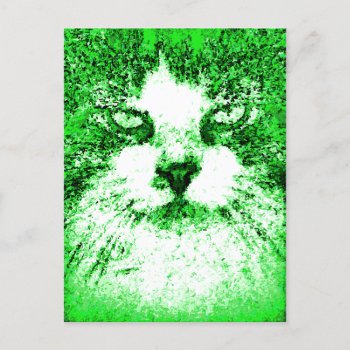 Modern Pop Art Cat Green Postcard by M_Sylvia_Chaume at Zazzle