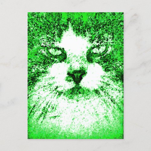 Modern Pop Art Cat Green Postcard