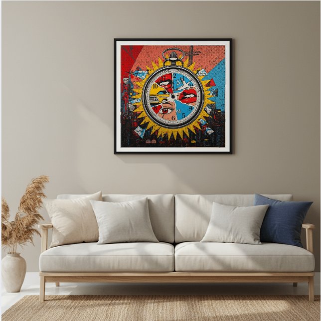 Modern Pop Art Clock Illustration — Museum-Inspire Framed Art (Creator Uploaded)