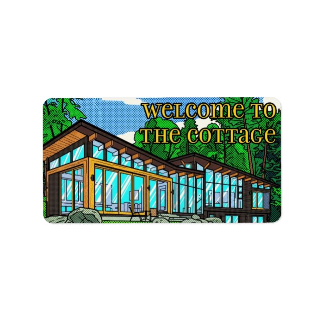 Modern Pop Art Forest Cabin Mid-Century Comic Label (Front)