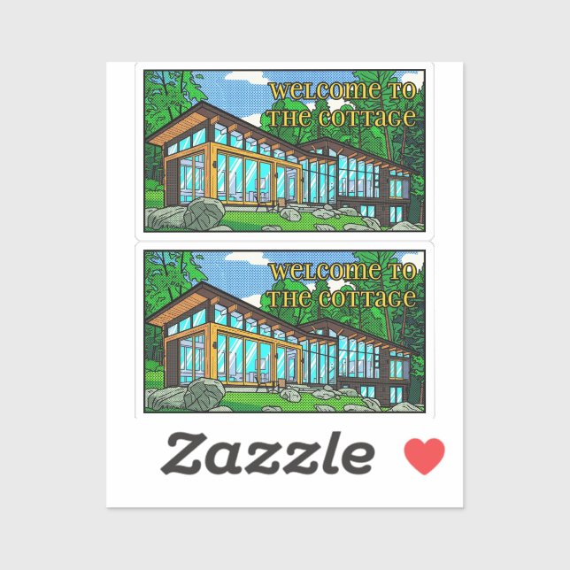 Modern Pop Art Forest Cabin Mid-Century Comic Sticker (Sheet)