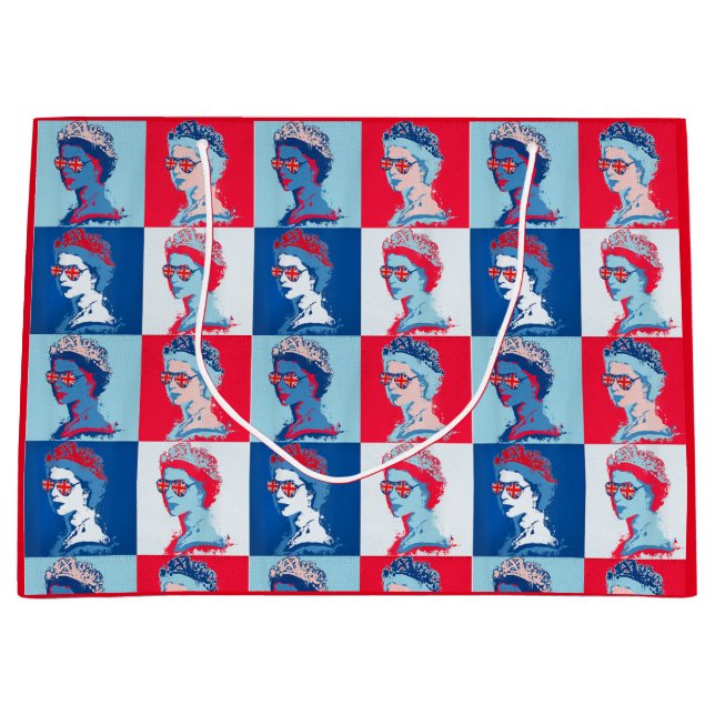 Modern Pop art HM Queen in union jack glasses Large Gift Bag (Front)