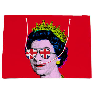 Modern Pop art HM Queen in union jack glasses Large Gift Bag