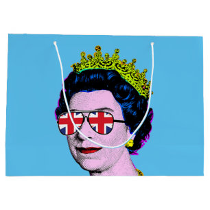 Modern Pop art HM Queen in union jack glasses  Large Gift Bag
