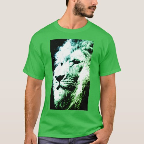 Modern Pop Art Lion Face Mens Elegant Green T_Shirt