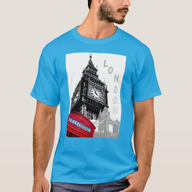Modern Pop Art Red Telephone Box London Big Ben T-Shirt (Front)
