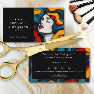 Modern Pop Art Retro Colorful Hair Makeup Business Card