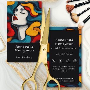 Modern Pop Art Retro Colorful Hair Makeup Business Card