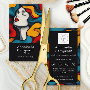Modern Pop Art Retro Colorful Hair Makeup Logo Business Card