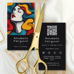 Modern Pop Art Retro Colorful Hair Makeup QR Code Business Card