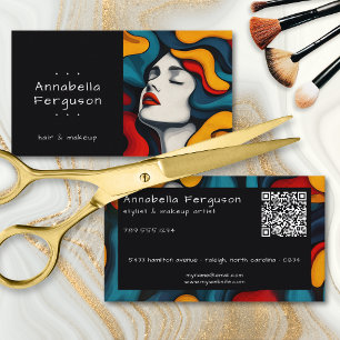 Modern Pop Art Retro Colorful Hair Makeup QR Code Business Card