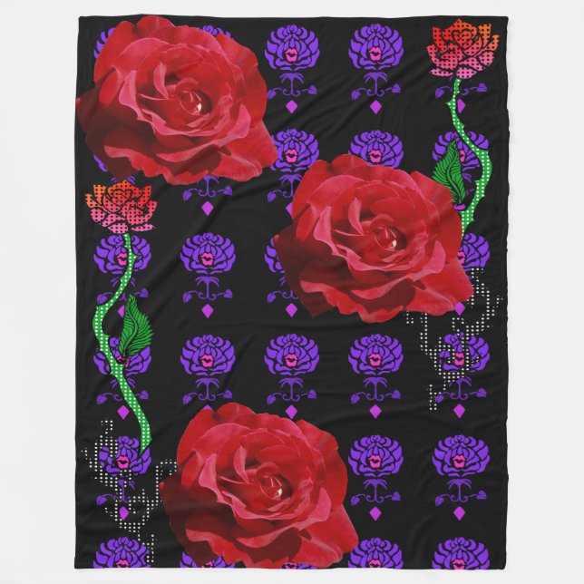 Modern Pop Art Rose Kiss Print Floral Fleece (Front)