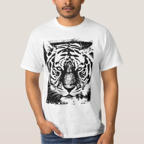 Modern Pop Art Tiger Face Mens Value White T_Shirt